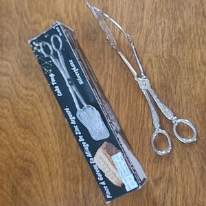 VINTAGE Silverplate Engraved Cake Tongs, Made in Hong Kong
